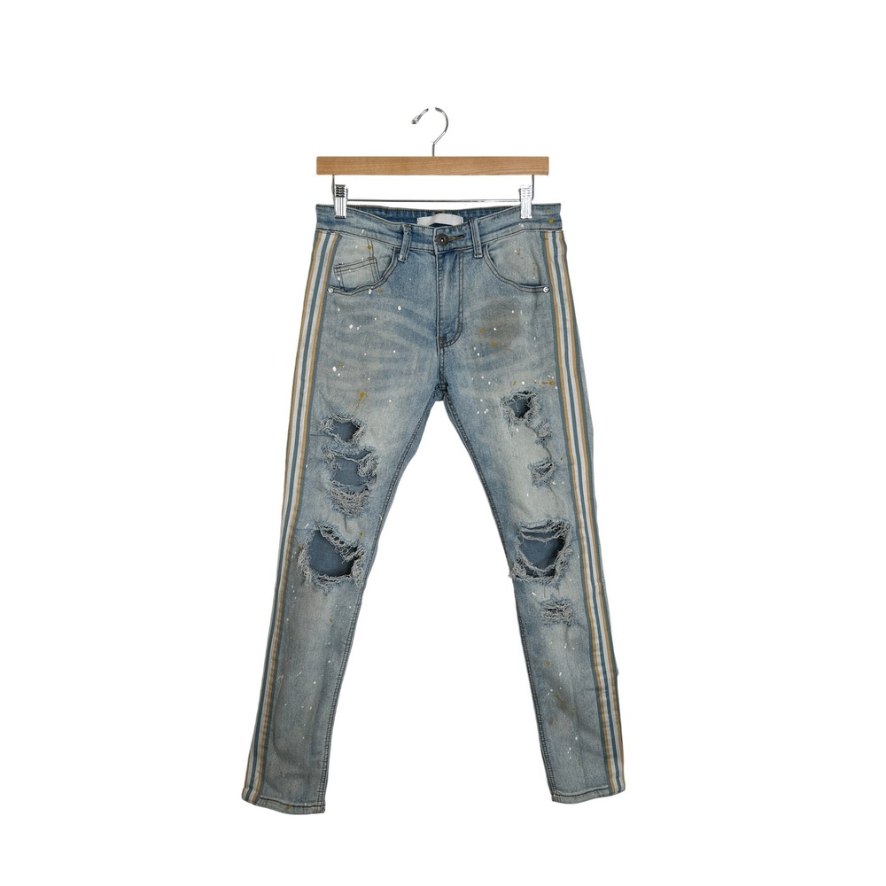 KDNK Men's Noriega Striped‎ Side Panel Distressed Jeans Size 30
